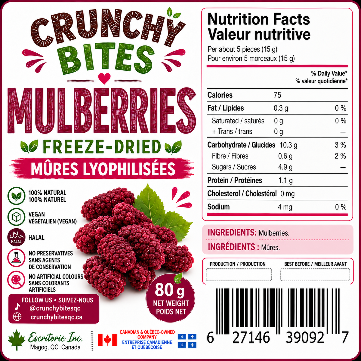 Freeze-Dried Mulberries / Mûres lyophilisées