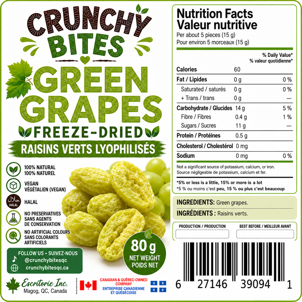 Freeze-Dried Green Grapes / Raisins verts lyophilisés